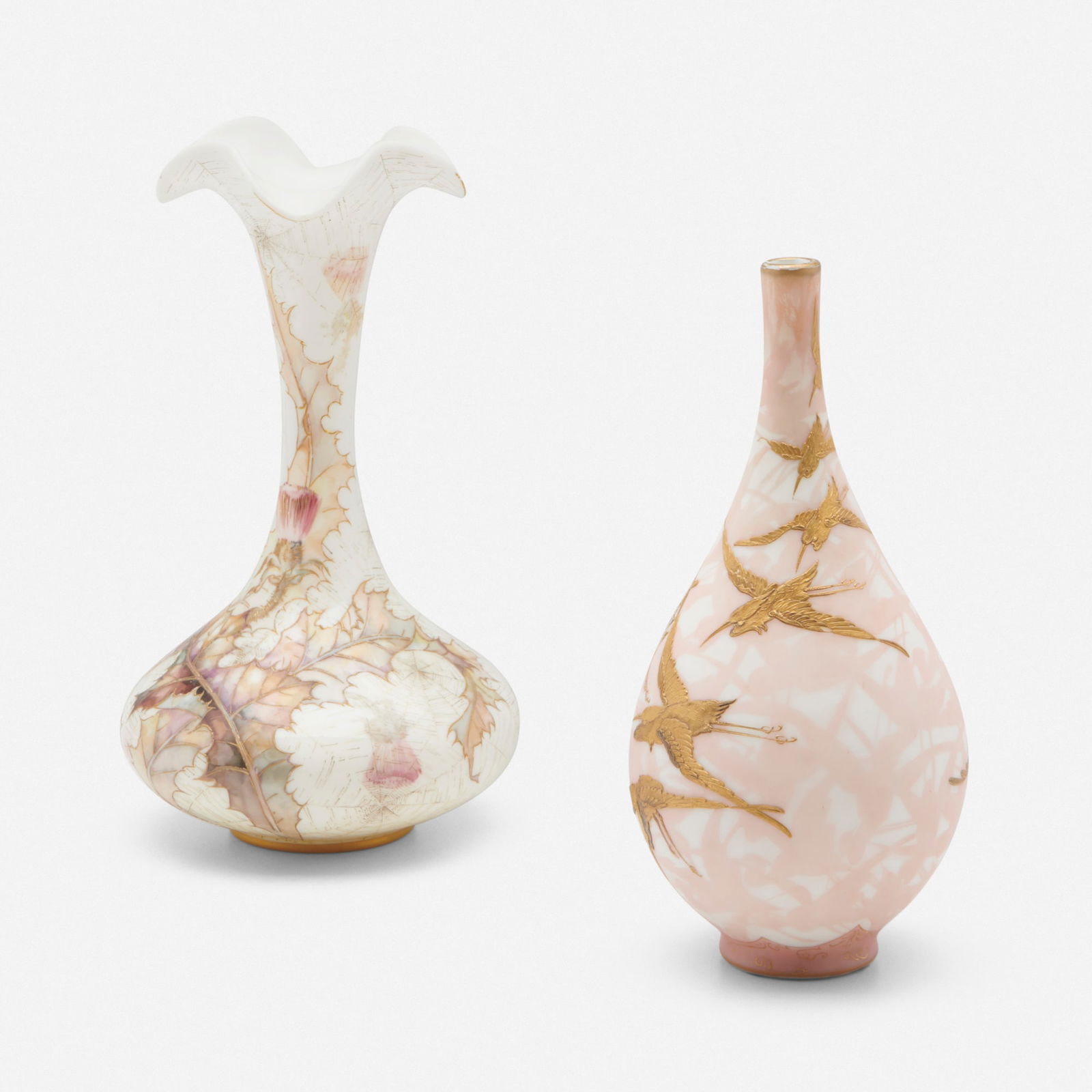 Mt. Washington Glass Company, Crown Milano vases, set of two (1 of 5)