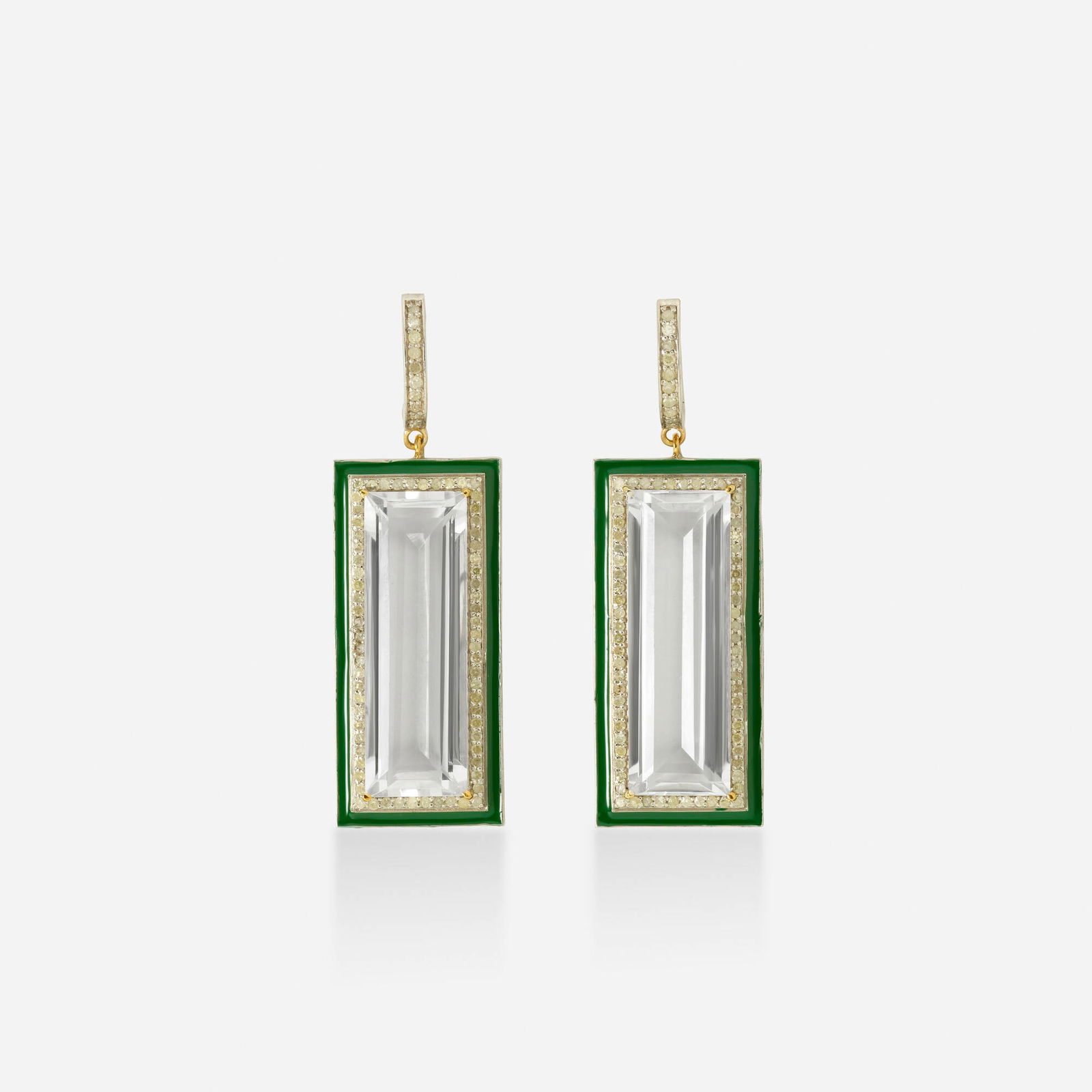 Rock crystal, diamond, and enamel earrings (1 of 2)