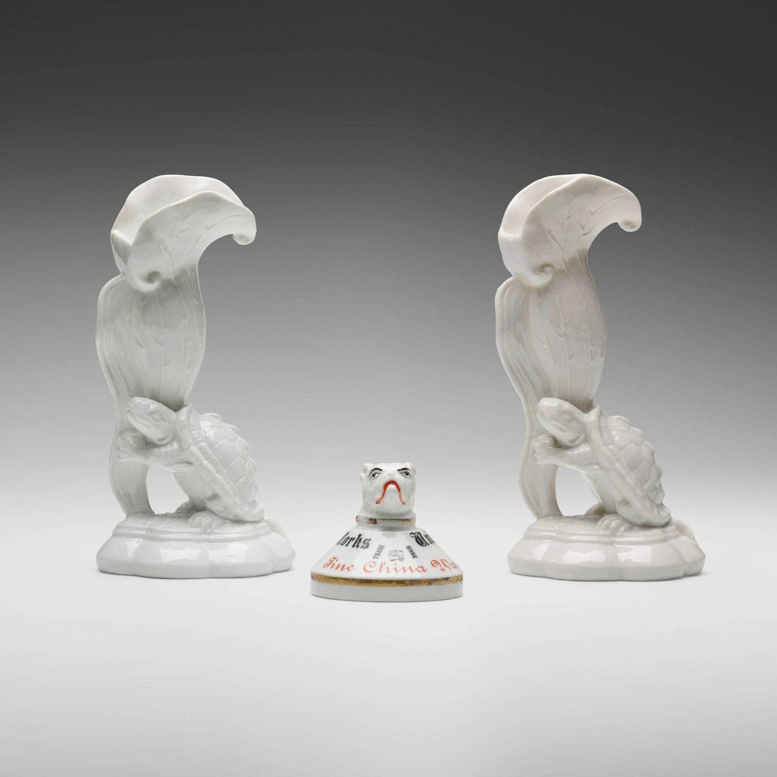 Union Porcelain Works, Rare bulldog paperweight and pair of vases (1 of 4)