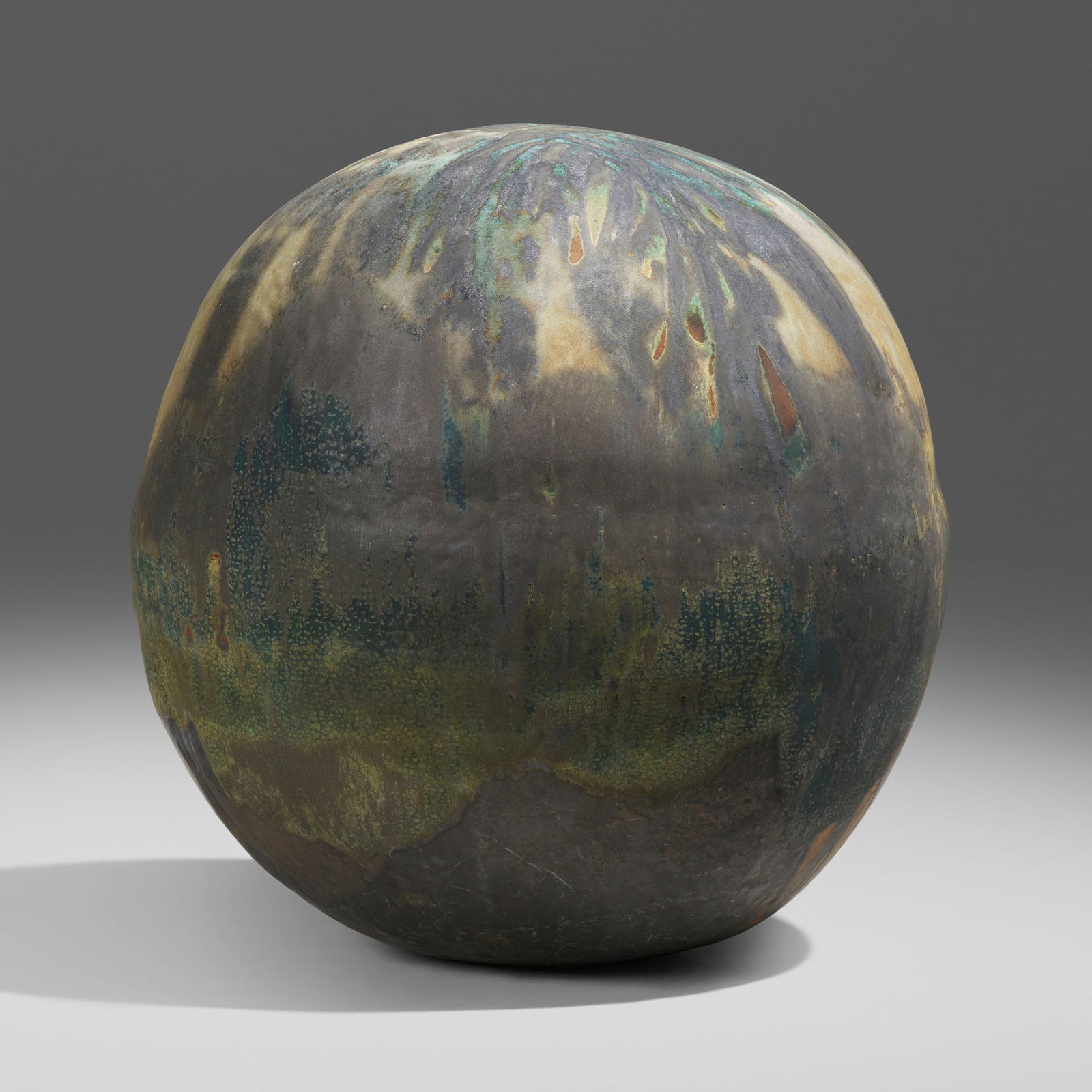 Toshiko Takaezu, Green Moon (with rattle): Toshiko Takaezu Green Moon (with rattle) USA, 1993glazed stoneware 24 h x 23 w x 23 d in (61 x 58 x 58 cm) This work will ship from Lambertville, New Jersey.