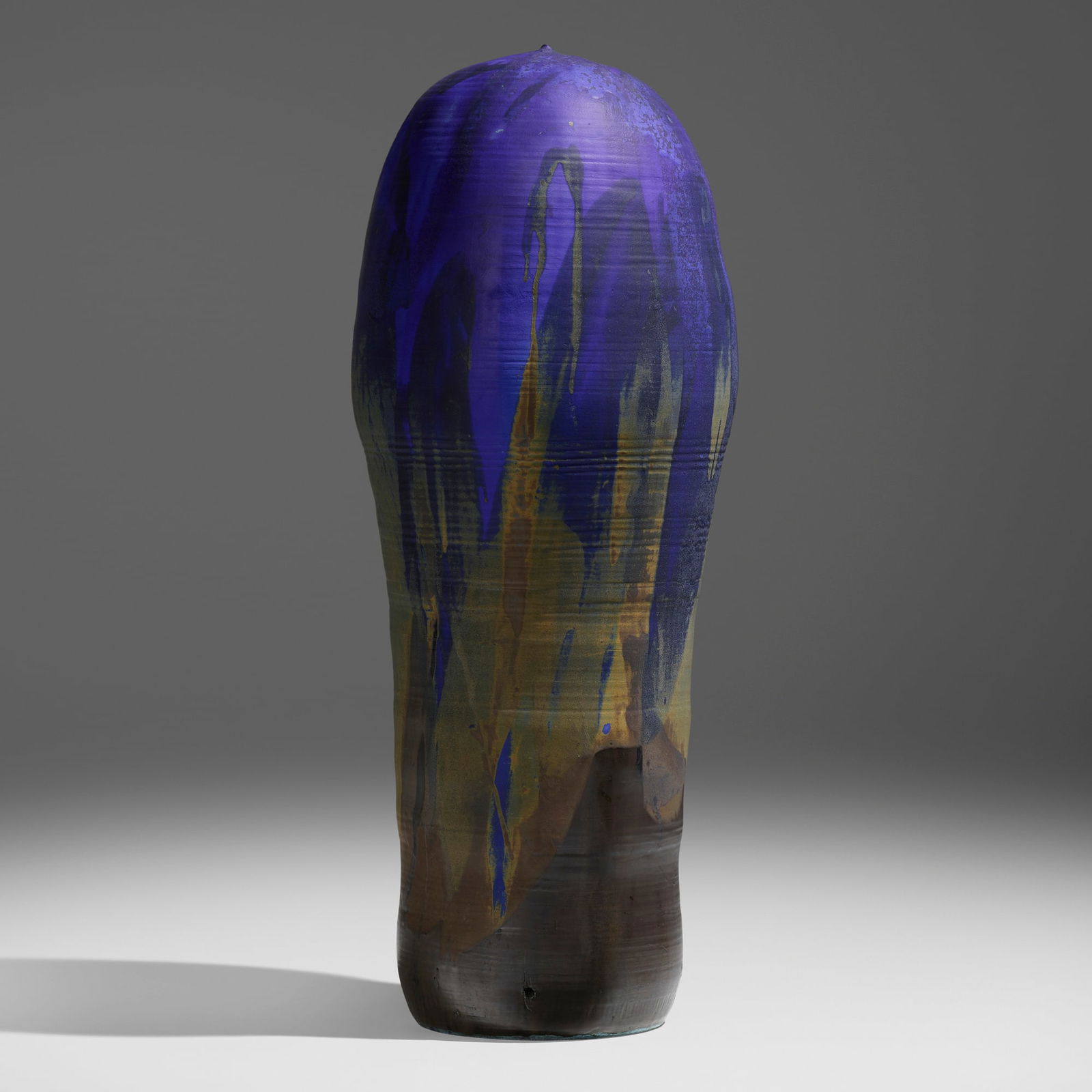 Toshiko Takaezu, Makaha Blue: Toshiko Takaezu Makaha Blue USA, 1993glazed porcelain 47.75 h x 17 w x 17.25 d in (121 x 43 x 44 cm) A monumental example of this form. Incised signature near base 'TT'. Provena