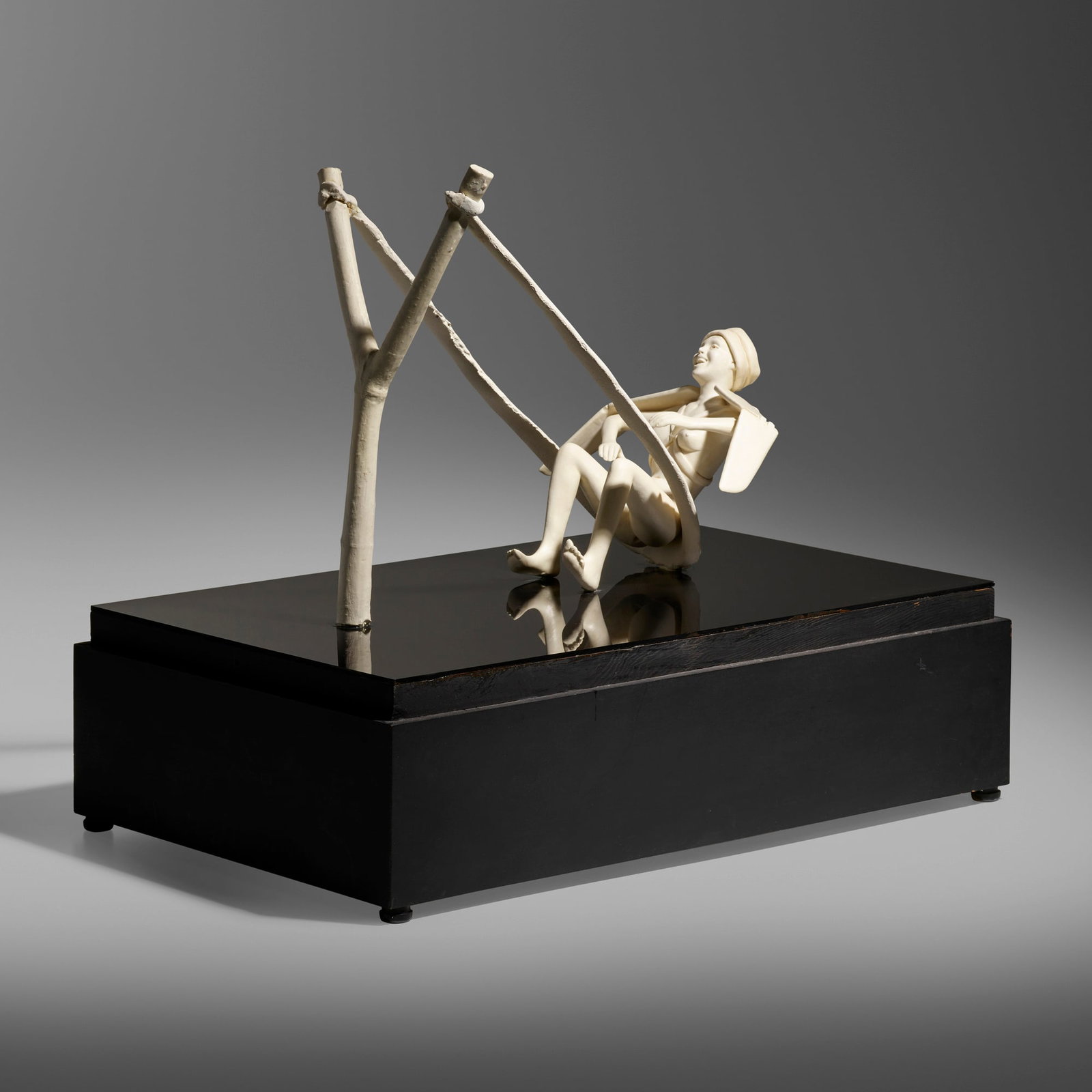 Patti Warashina, Long Shot: Patti Warashina Long Shot USA, 1982 porcelain, acrylic, painted wood 18 h x 19 w x 12 d in (46 x 48 x 30 cm) Incised signature and date to top of base 'M Patti Warashina 82'. Pro