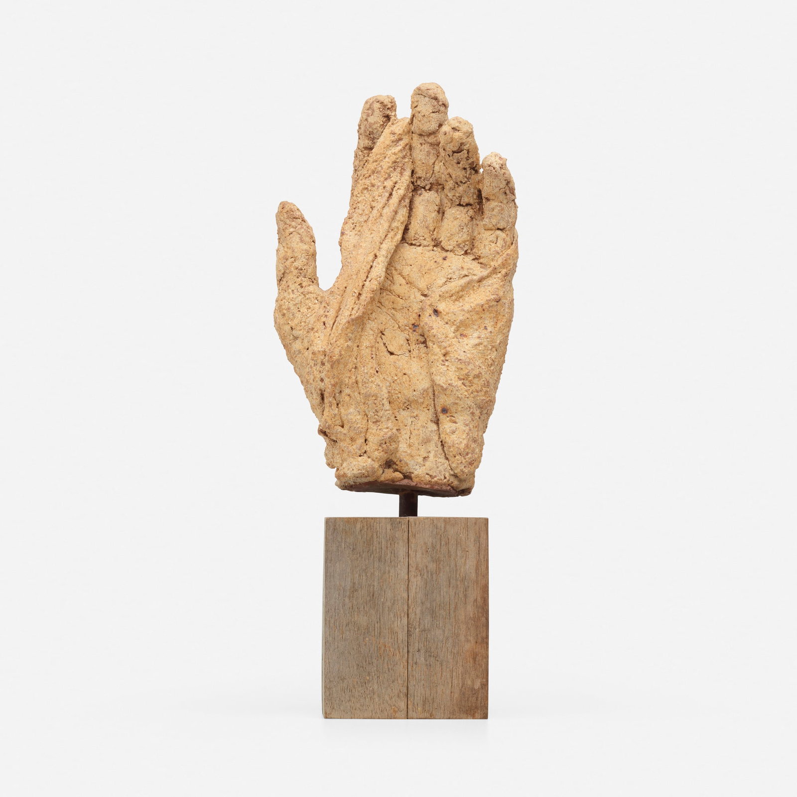 Daniel Rhodes, Hand: Daniel Rhodes Hand USA, c. 1955 earthenware, metal, wood 13 h x 5 w x 3.5 d in (33 x 13 x 9 cm) Numbered to underside of base '312'. Provenance: ShawGuido Gallery, Ponti