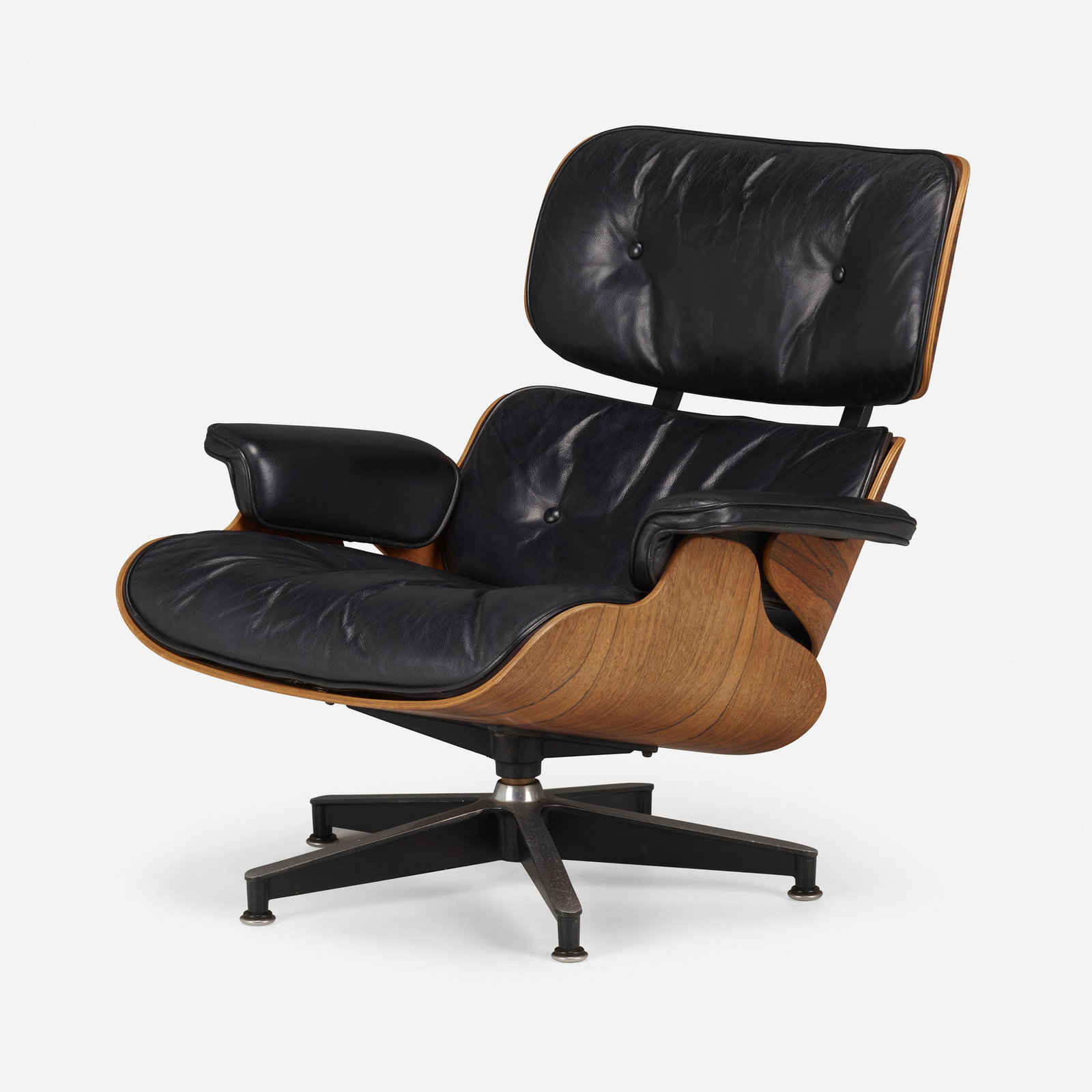 Charles and Ray Eames, 670 lounge chair: Charles and Ray Eames 670 lounge chair Herman Miller USA, 1956 / c. 1970 rosewood, leather, enameled and brushed aluminum 32 h x 33 w x 29 d in (81 x 84 x 74 cm) Manufacturer's patent and