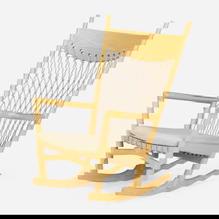 Hans J. Wegner, Rocking chair, model PP124: Hans J. Wegner Rocking chair, model PP124 PP MoblerDenmark, 1984ash, flag halyard, upholstery, aluminum 42.5 h x 29.5 w x 30 d in (108 x 75 x 76 cm) Decal manufacturer's label to seat st