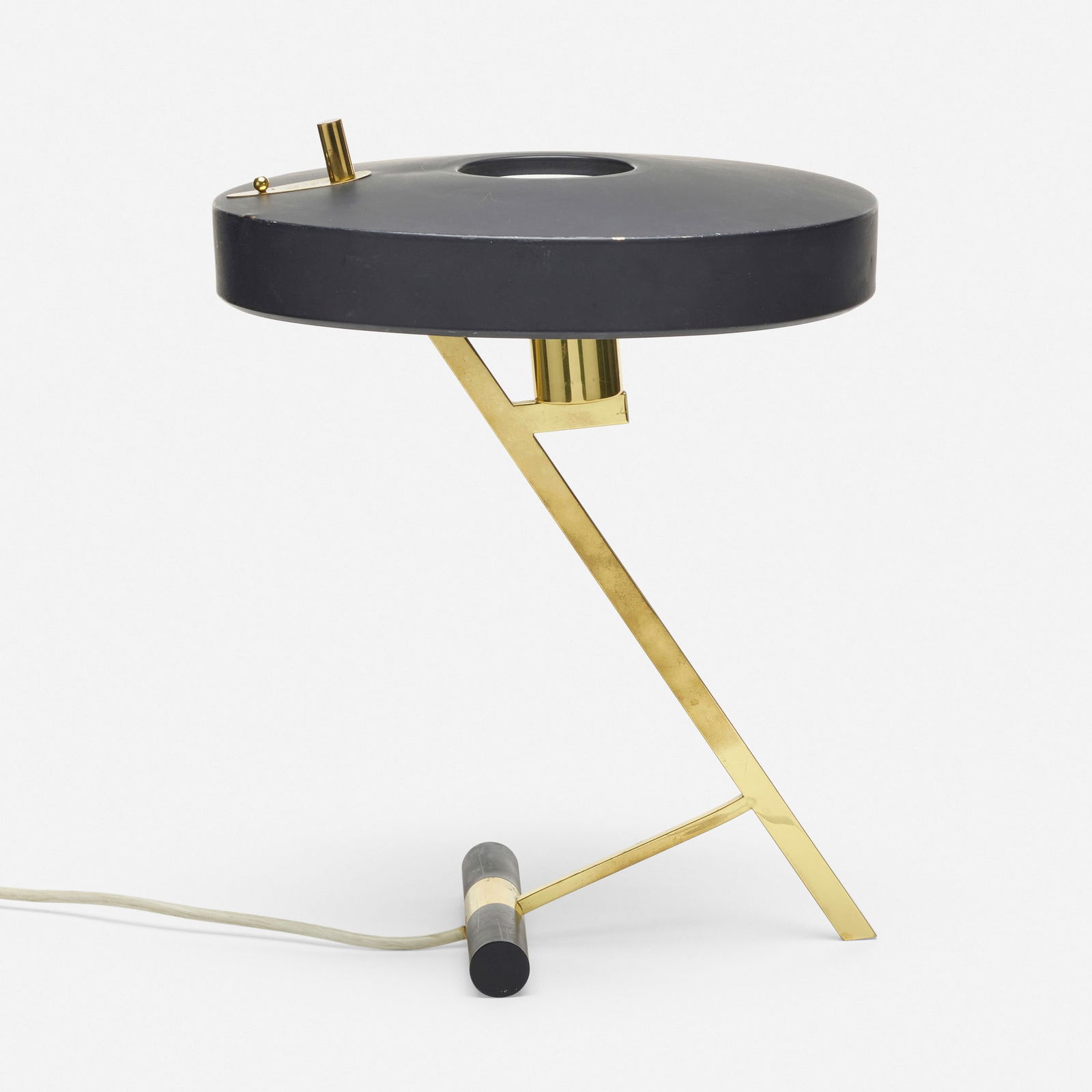 Louis Christiaan Kalff, Z table lamp: Louis Christiaan Kalff Z table lamp PhilipsThe Netherlands, 1955enameled steel, brass 17 h x 13 dia in (43 x 33 cm) Impressed manufacturer's mark to top of shade 'Philips'.