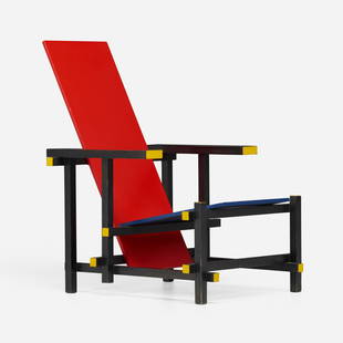 Gerrit Rietveld, Red Blue chair: Gerrit Rietveld Red Blue chair CassinaThe Netherlands / Italy, 1918 / c. 1989lacquered wood 34 h x 25.75 w x 33 d in (86 x 65 x 84 cm) Decal manufacturer's label to underside 'Cassina 11