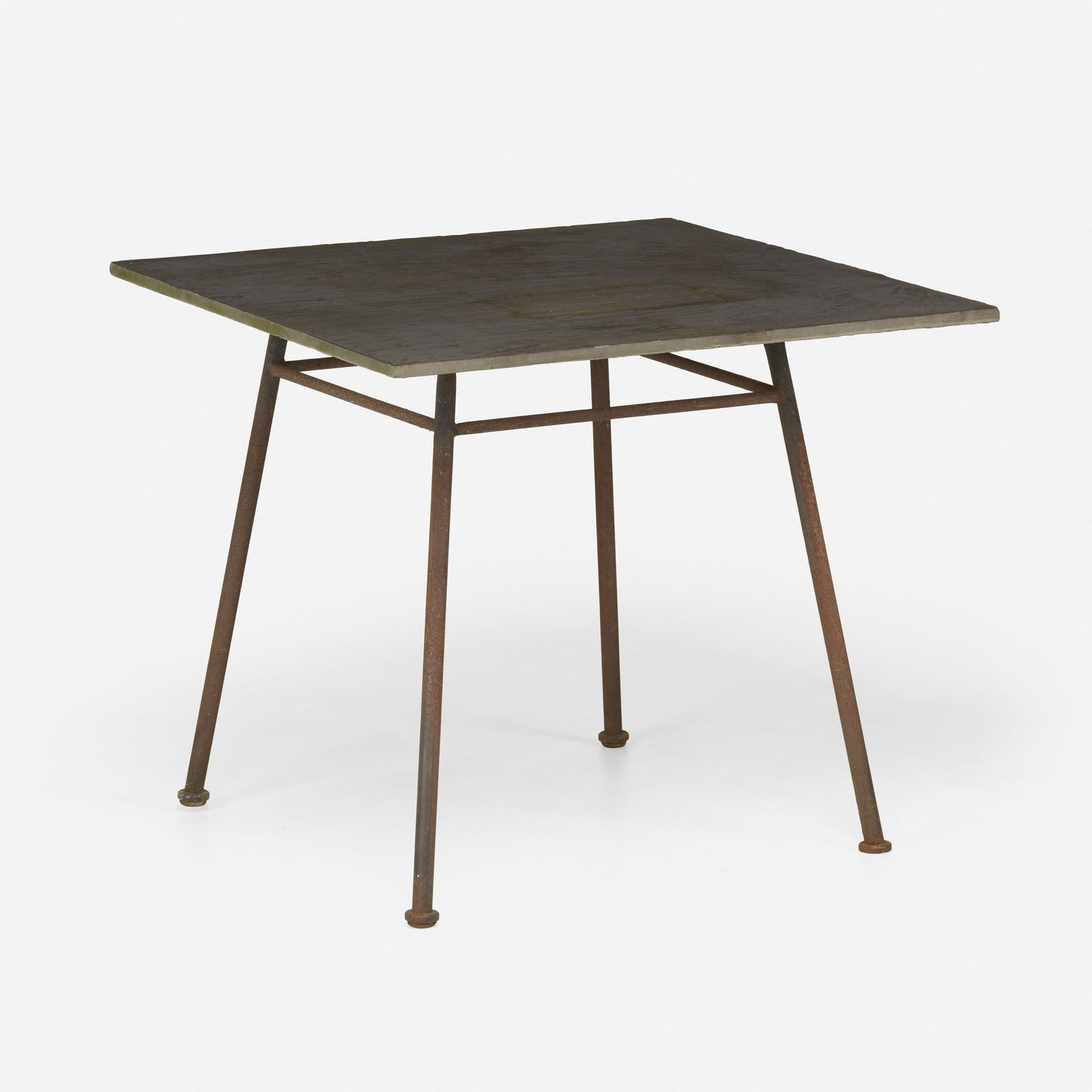 Russell Woodard, Sculptura dining table: Russell Woodard Sculptura dining table USA, c. 1965 enameled steel, slate 28.75 h x 34 w x 34 d in (73 x 86 x 86 cm) Decal manufacturer's label to underside 'Woodard'. This