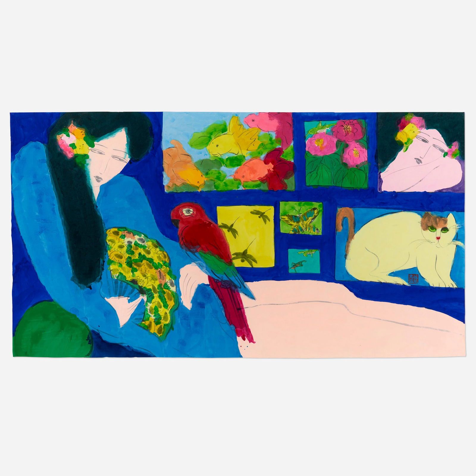 Walasse Ting, Untitled (Lady with Parrot) (1 of 3)