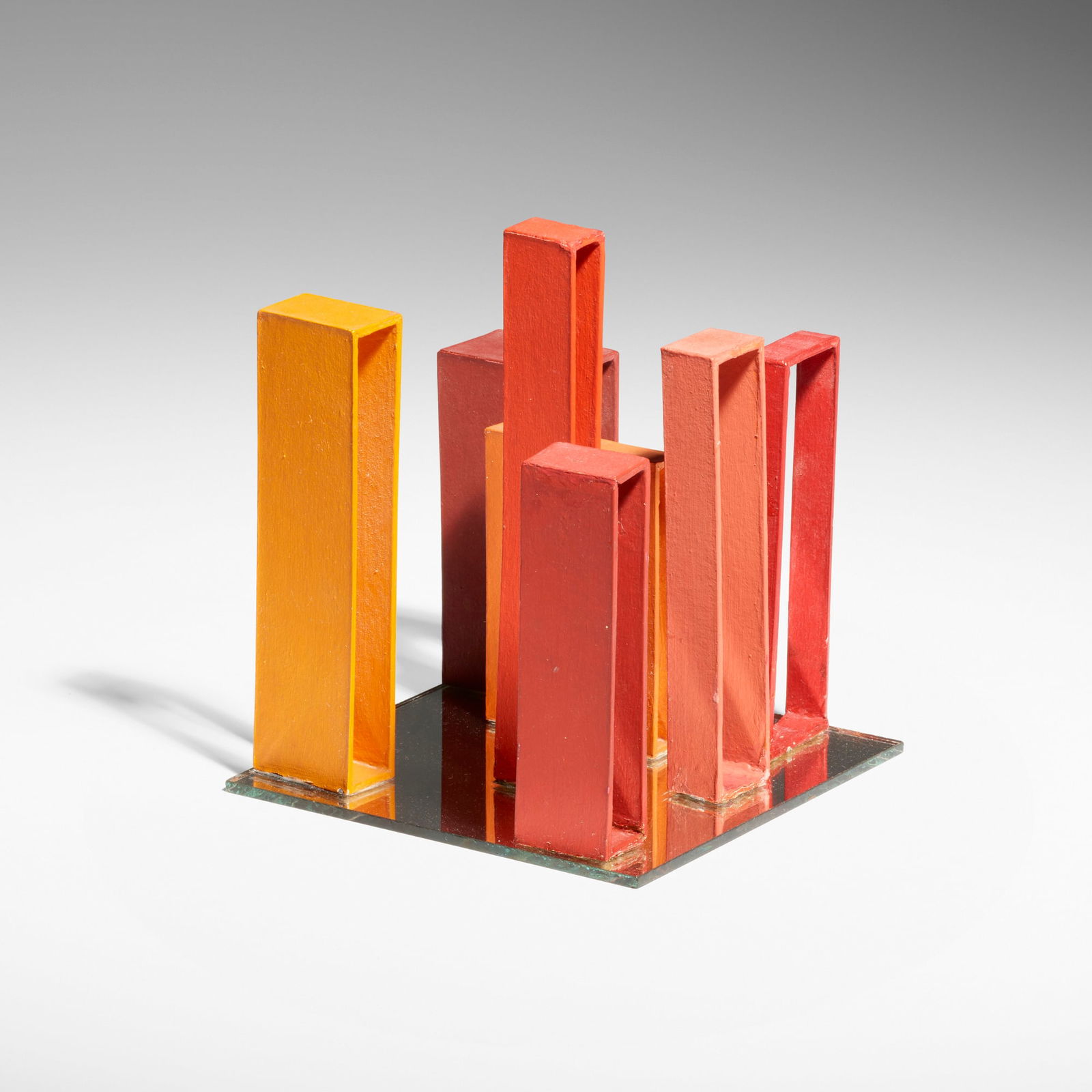 Mathias Goeritz, Study for Las Puertas a la Nada: Mathias Goeritz Study for Las Puertas a la Nada c. 1971painted board construction on mirrored glass 5.5 h x 4.75 w x 4.75 d in (14 x 12 x 12 cm) This work is a study for an unrealized project