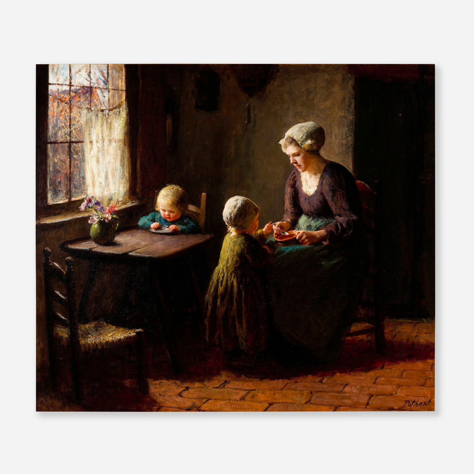 Bernard Pothast, Childrens' Lunch-Time: Bernard Pothast Childrens' Lunch-Time oil on canvas 28.625 h x 32.5 w in (73 x 83 cm) Signed to lower right 'Pothast'. Provenance: Richard Greene, London | Private Pennsylvan