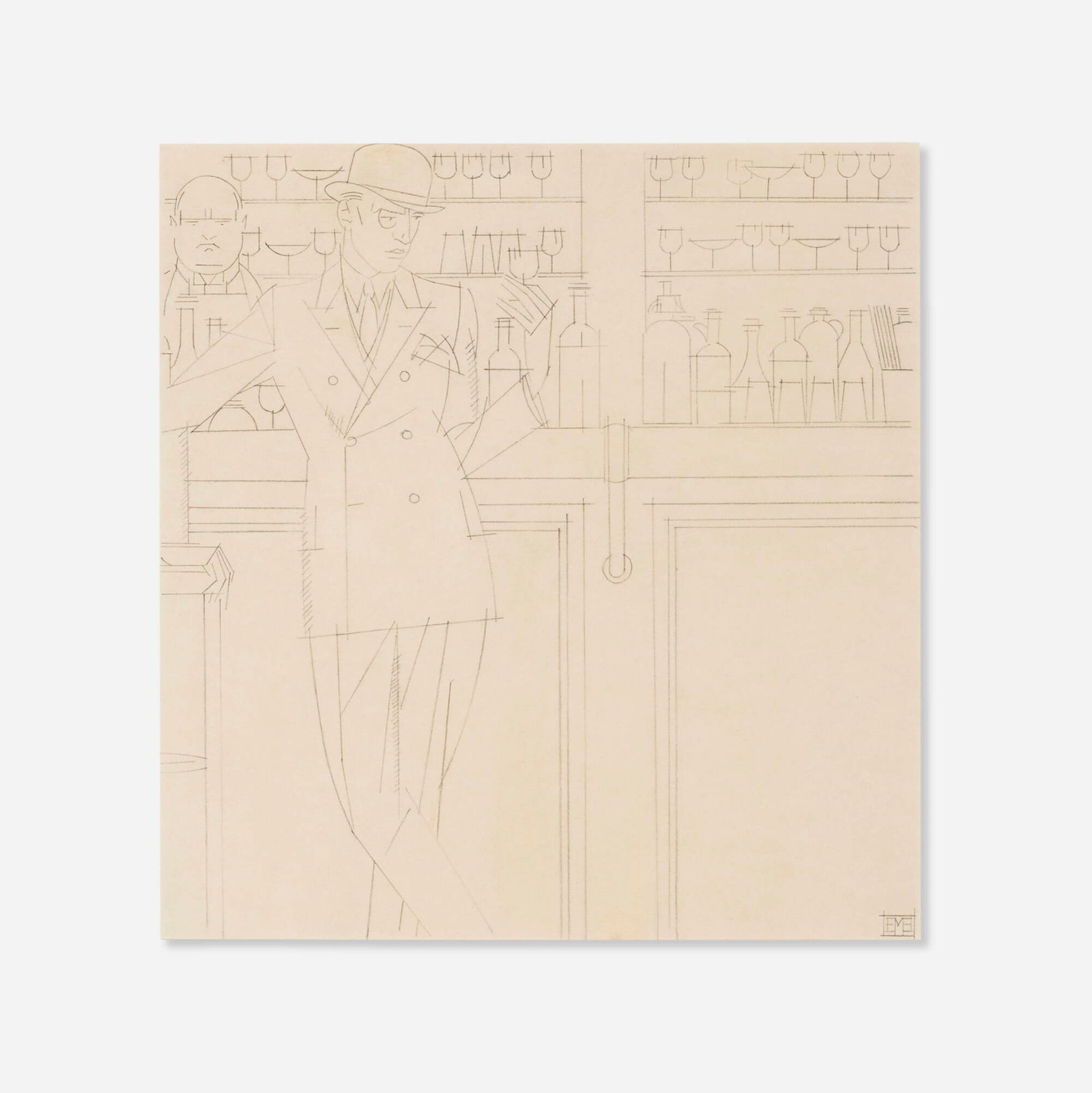 Bernard Boutet de Monvel, Self-Portrait at a Bar: Bernard Boutet de Monvel Self-Portrait at a Bar c. 1928 graphite on paper sight: 11.75 h x 11.75 w in (30 x 30 cm) Signed to lower right with artist's monogram 'BMB'. Provenance: