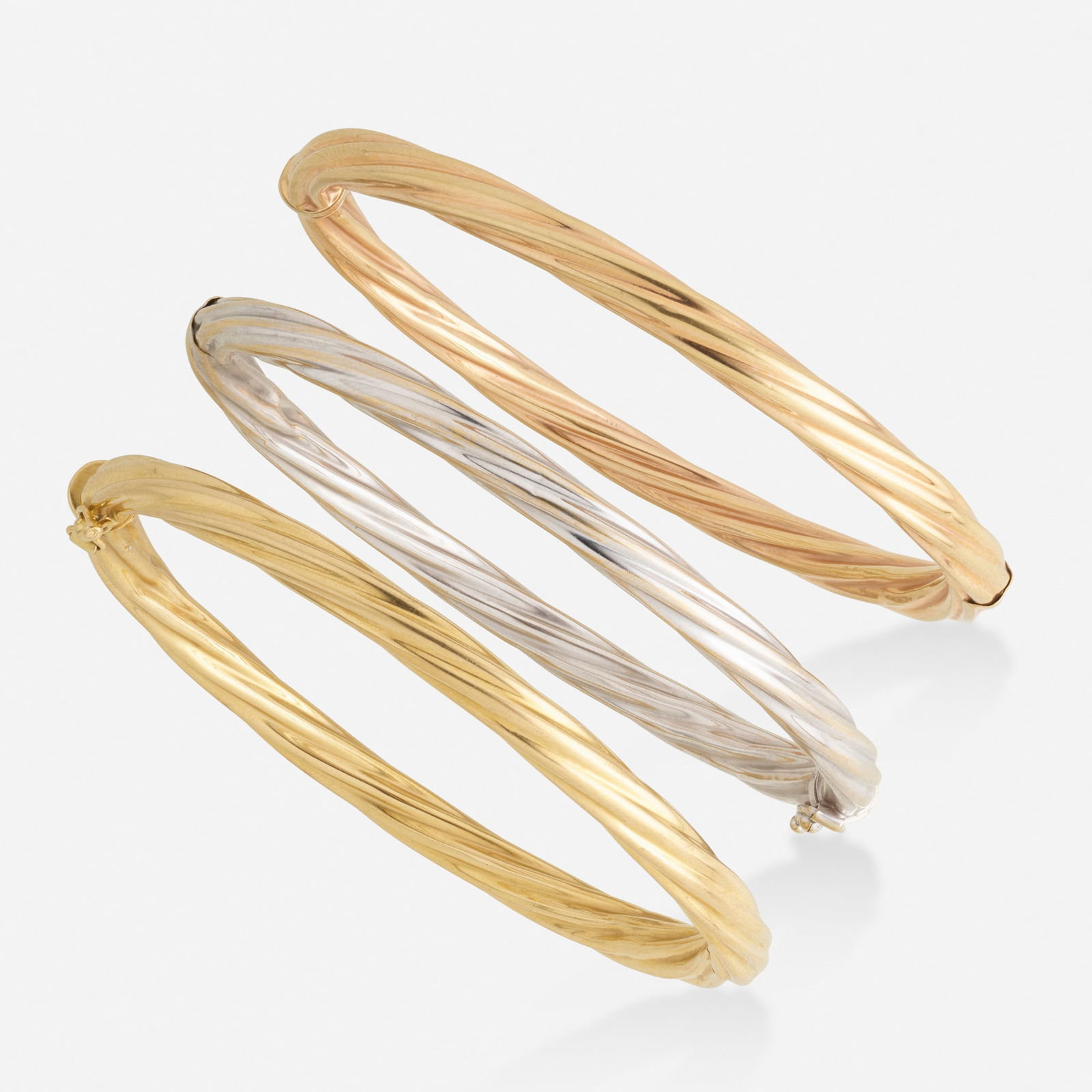 Italian, Three Tricolor Gold Bangle Bracelets Auction