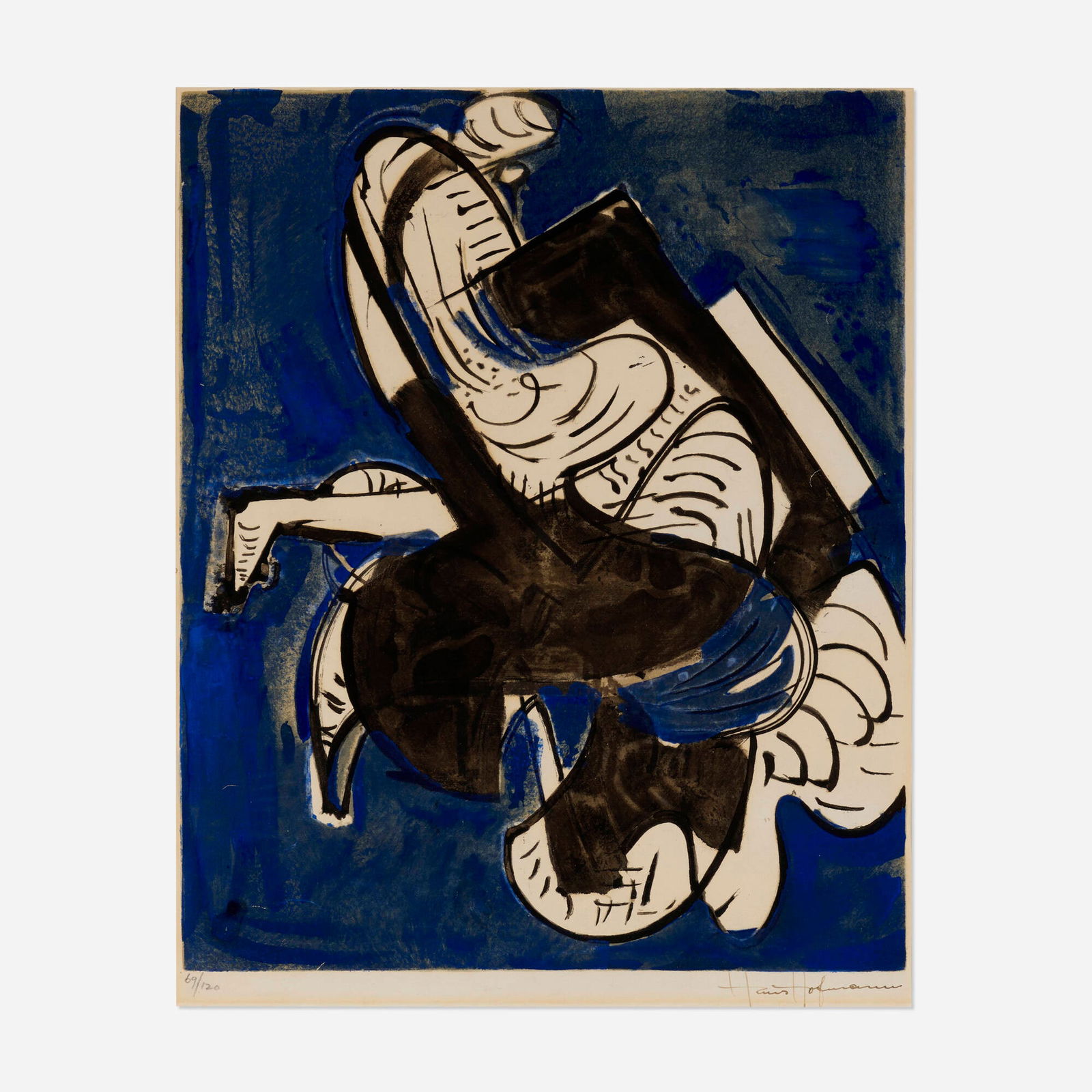 Hans Hofmann, Composition in Blue: Hans Hofmann Composition in Blue 1952screenprint in colors with gouache additions image: 16.875 h x 14 w in (43 x 36 cm) sheet: 20.5 h x 16.375 w in (52 x 42 cm) Signed and numbered to lowe