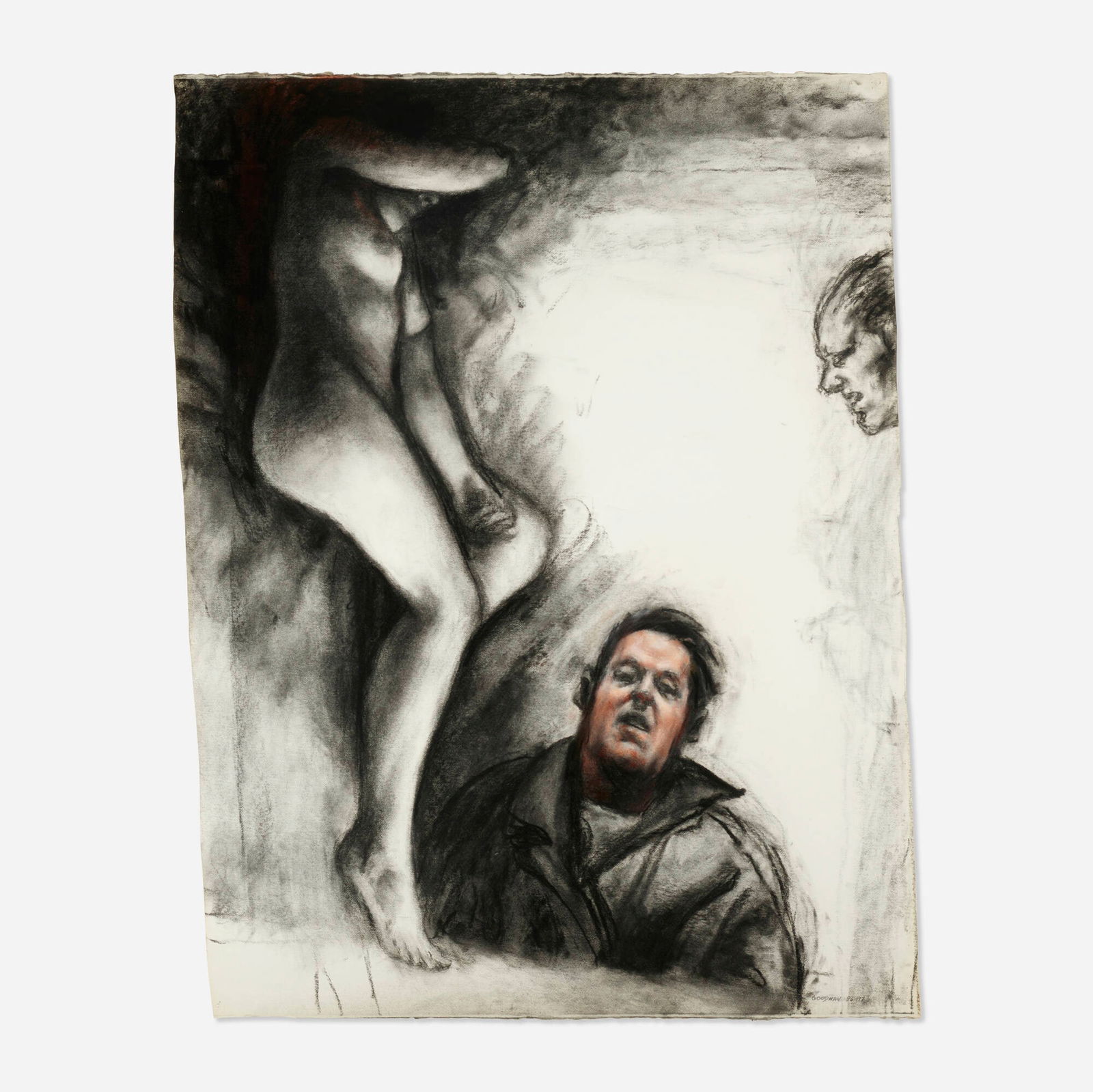 Sidney Goodman, Two Men and a Woman: Sidney Goodman Two Men and a Woman 1996-97charcoal and pastel on paper 51.25 h x 38.625 w in (130 x 98 cm) Signed and dated to lower right 'Sidney Goodman 96 97'. Provenance: