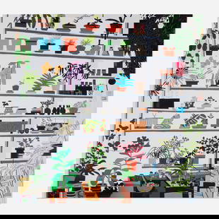 Jonas Wood, Large Shelf Still Life: Jonas Wood Large Shelf Still Life 2017offset lithograph in colors 22.875 h x 23 w in (58 x 58 cm) This work is from an unnumbered edition published in conjunction with the exhibition Shio K