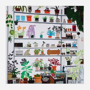 Jonas Wood, Large Shelf Still Life: Jonas Wood Large Shelf Still Life 2017offset lithograph in colors 22.875 h x 23 w in (58 x 58 cm) This work is from an unnumbered edition published in conjunction with the exhibition Shio K