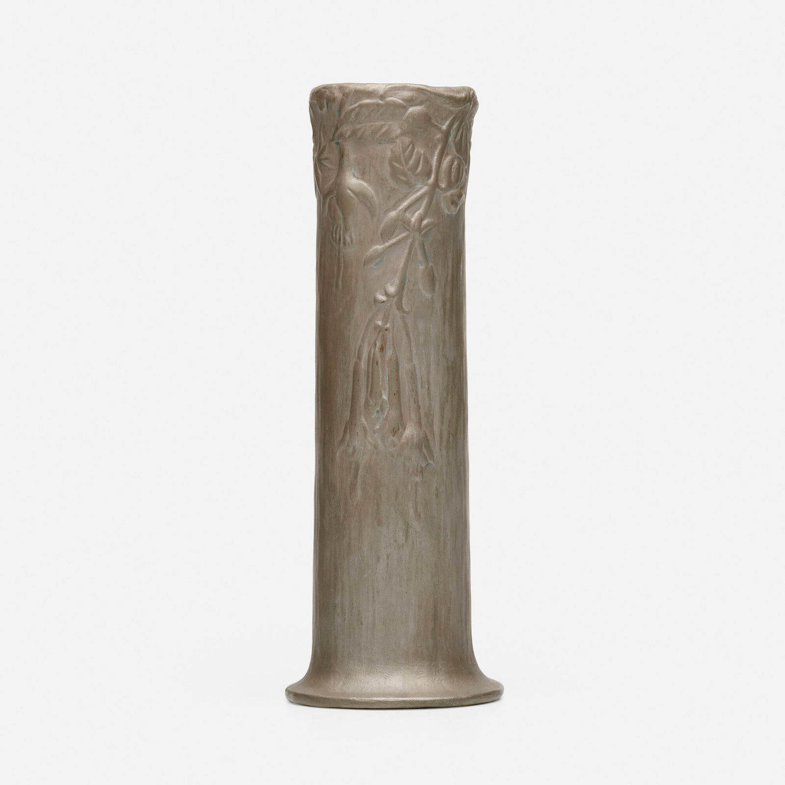 Tiffany Studios, Rare Favrile Bronze Pottery vase with trumpet flowers (1 of 4)