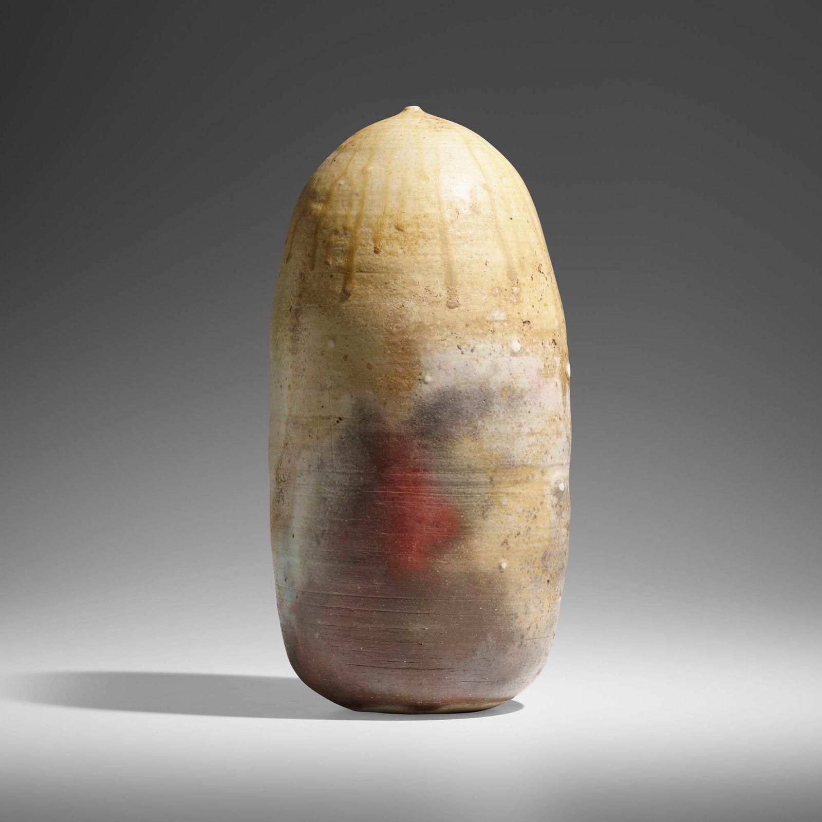 Toshiko Takaezu, Untitled: Toshiko Takaezu Untitled USAanagama-fired porcelain 14.5 h x 7 dia in (37 x 18 cm) The present example is particularly rare within the artist's oeuvre in that few porcelain works made it throu