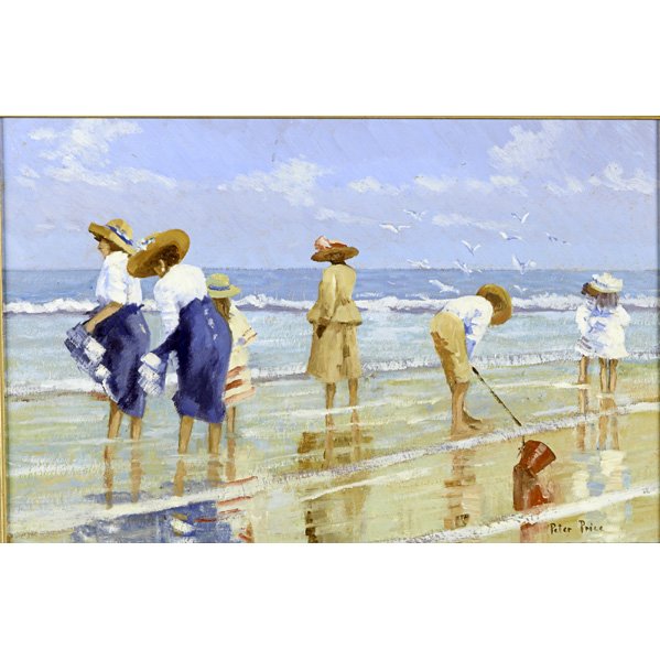 PETER PRICE (New Zealander, b.1935);: Two oil on board Edwardian beach scenes (framed); Each signed; Larger: 13" x 18" Artist: Price, Peter