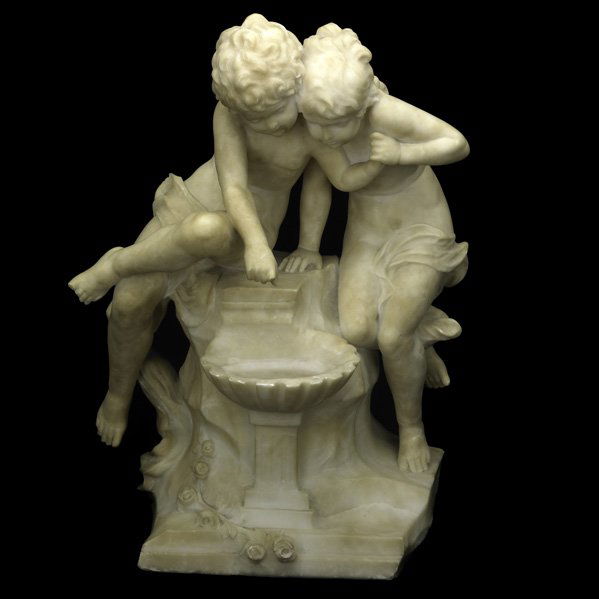ADOLFO CIPRIANI (Italian, act.1880-1930);: Marble sculpture of two children gazing into a fountain; Signed; 19" x 12" x 8" Artist: Cipriani, Adolfo