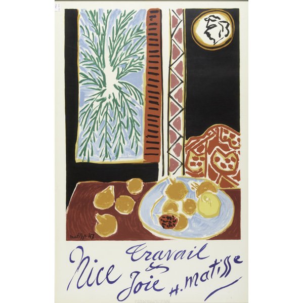 AFTER HENRI MATISSE (French, 1869-1954): Offset color poster "Nice, Travail & Joie" (framed); Mourlot Imp. Paris; 40" x 26" Artist: Matisse, Henri