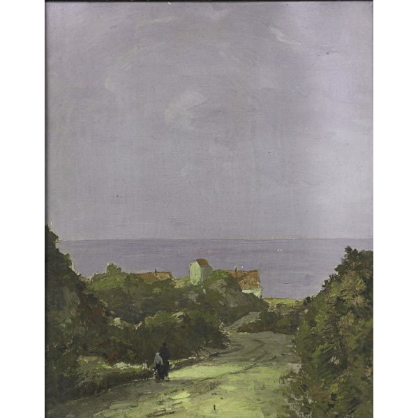 FREDERICK WILLIAM KOST (American, 1865-1923);: Oil on panel of a Normandy landscape (framed); Signed; 14" x 11" Artist: Kost, Frederick William