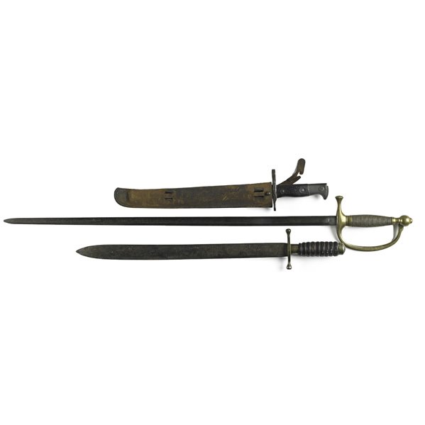 U.S. EDGED WEAPONS;: Bent & Bush M1840 musician's sword, Collins & Co. machete and 1902 Krag bayonet, 19th/20th c.; Longest: 34 1/4"