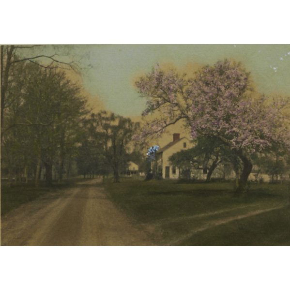WALLACE NUTTING (American, 1861-1941): Two framed 20th c. tinted photographs: "A Memory of Childhood", 4 1/2" x 6 1/2" (sheet); "A Nuttinghouse Nook" 9 1/2" x 7 1/2" (sight)
