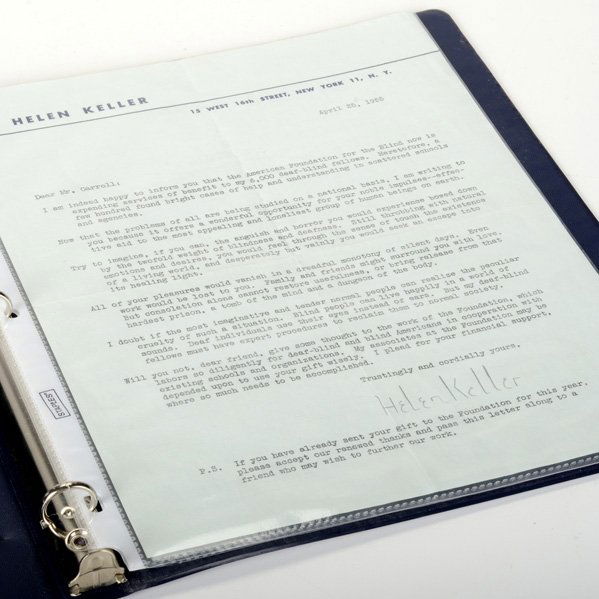 HELEN KELLER AUTOGRAPH: On a typed letter dated 1955