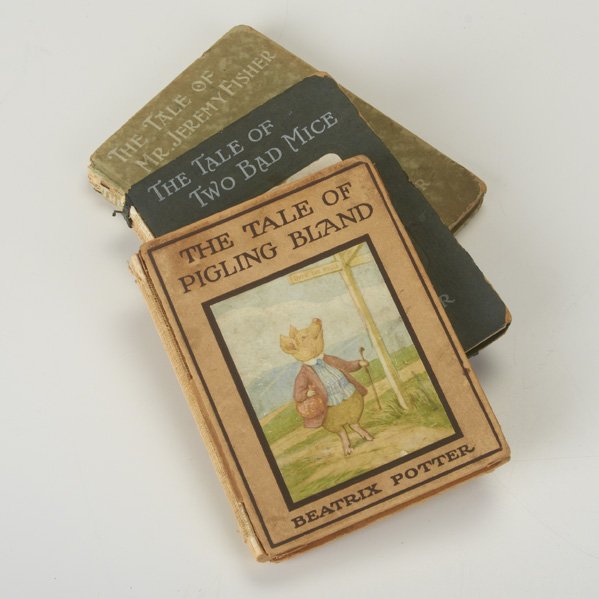 BEATRIX POTTER FIRST EDITIONS: Three published by Frederick Warne & Co.: "The Tale of Jeremy Fisher" 1906, "The Tale of Pigling Bland" 1913 and "The Tale of Two Bad Mice" 1904