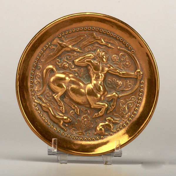PAUL MANSHIP (American, 1885-1966): Bronze zodiac plate, Sagittarius, 1919; Signed P. Manship; 5 3/4"