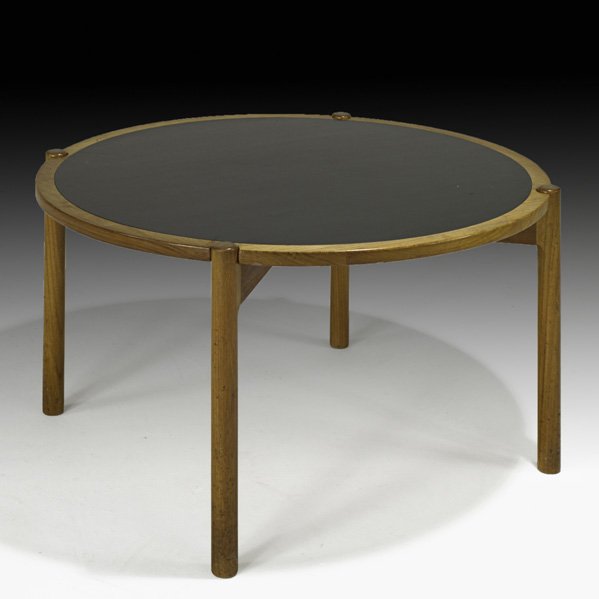 HANS WEGNER: Reversible coffee table (no. 576), Denmark, 1950s; Teak, laminate; Unmarked; 19" x 38"