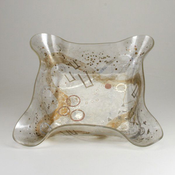 ZAHARA SCHATZ: Centerpiece bowl, c.1950; Molded plexiglass and cased metallic particles; Unmarked; 4 1/2" x 21" x 16"