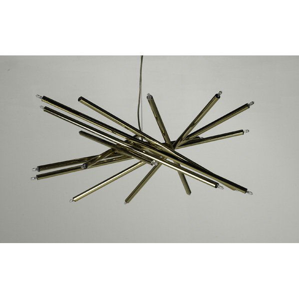 MARCO ZOTTA; BILUMEN;: "Astri" brass chandlier, Italy, 1990s; Foil label; Overall (to cap) 24" x 26" dia.