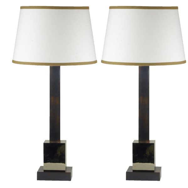 FREDERICK COOPER: Pair of chrome and brushed copper table lamps, Chicago ca. 2006; Overall: 31" x 15" dia.
