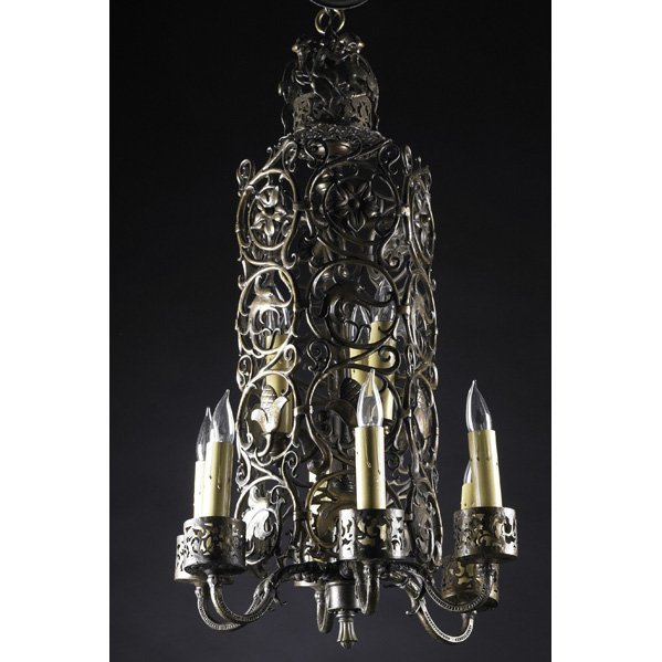 OSCAR BACH: Nine-light chandelier, New York c.1923; To cap: 42" x 19"