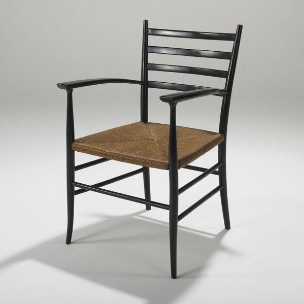 STYLE OF GIO PONTI: Armchair, Italy, 1950s; Ebonized wood and woven paper cord ; Unmarked; 34 1/2" x 21" x 22"