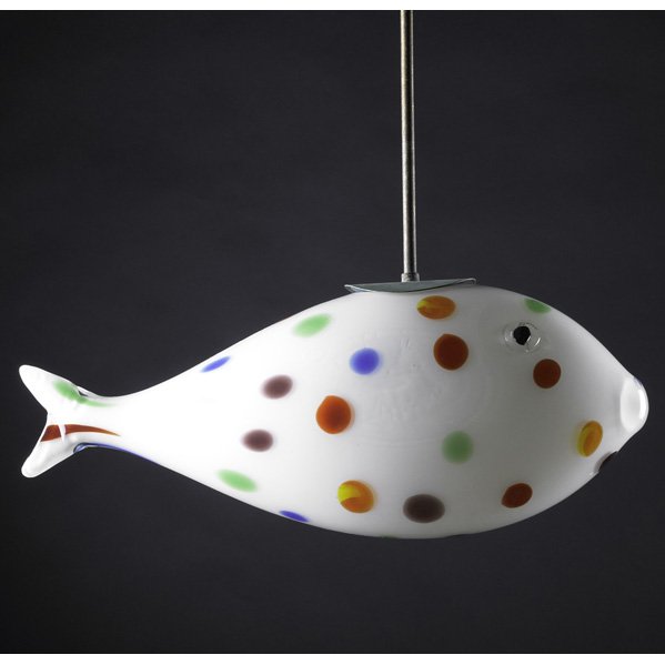 MURANO: Fish pendant lamp, Italy, c.1960; Glass and brass; Unmarked; (pendant only); 8" x 20" x 7"