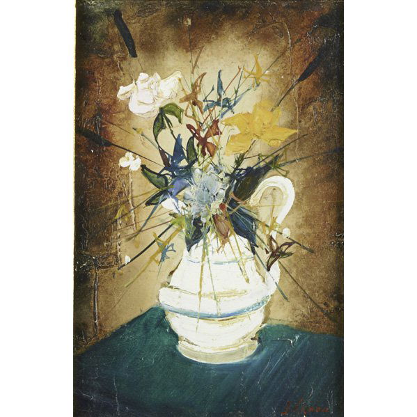 BERNARD LIGNON (French, b.1928): Oil on canvas; "Fleurs, Vase Blanc" (framed); Signed; 13 1/8" x 9"