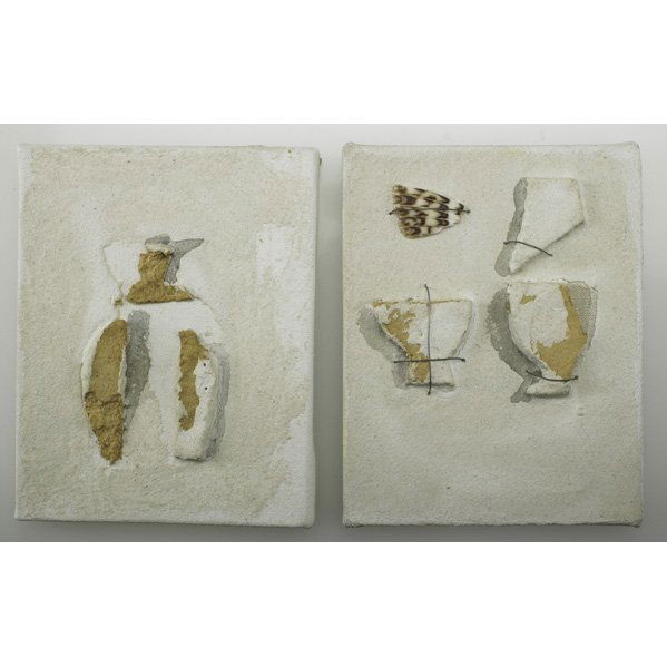 CARMEN CALVO (Spanish, b. 1950): 4 mixed media on canvas; "Naturaleza," 1989; Signed, dated, and titled; Each: 7 1/8" x 6 5/8"
