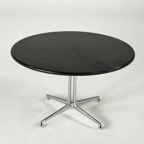CHARLES AND RAY EAMES; HERMAN MILLER: LaFonda occasional table, USA, 1970s; Slate and chromed steel; Labeled; 18" x 30" dia