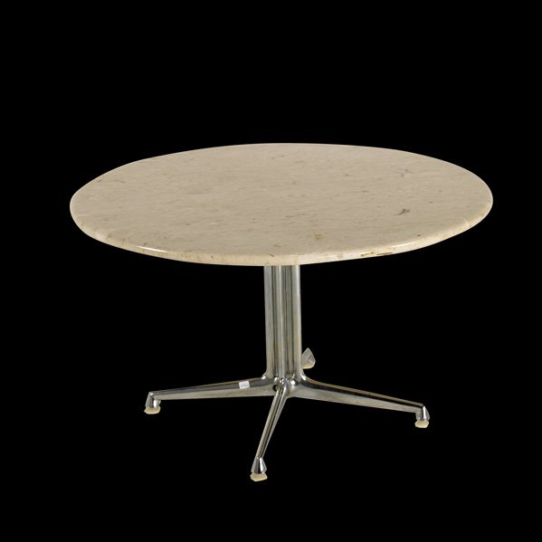CHARLES AND RAY EAMES; HERMAN MILLER: La Fonda coffee table, USA, 1960s; Marble and chromed steel; Manufacturers label; 16 1/2" x 32"