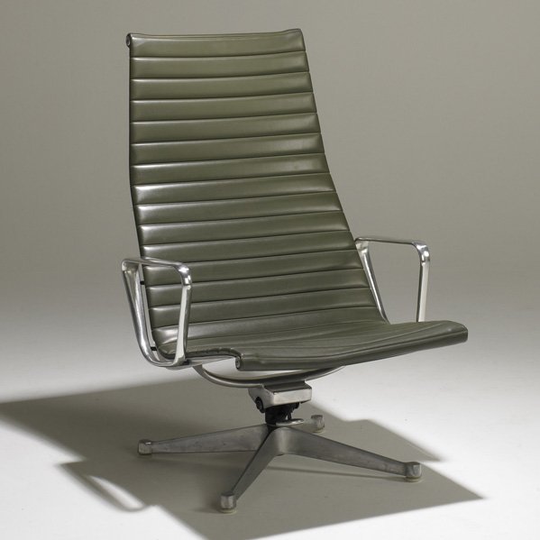 CHARLES AND RAY EAMES; HERMAN MILLER: Aluminum Group lounge chair, USA, 1960s; Cast aluminum and vinyl; Embossed mark; 39 1/2" x 26" x 30"