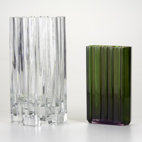 TAPIO WIRKKALA; IITTALA; ROSENTHAL: Alpina clear glass vase together with cased glass Rosenthal vase; Both marked and larger signed TAPIO WIRKKALA 3571, Larger: 10 3/4"