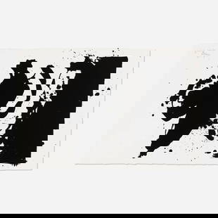 Robert Motherwell, Elegy Study: Robert Motherwell Elegy Study 1979 lithograph on Twinrocker handmade paper 25.5 h x 37.5 w in (65 x 95 cm) Signed, numbered and inscribed to upper left 'For The Alexanders RM Trial Proof'. This