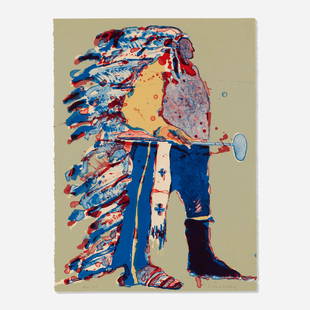 Fritz Scholder, Indian with Tomahawk: Fritz Scholder Indian with Tomahawk 1975lithograph in colors 30.125 h x 22.375 w in (77 x 57 cm) Signed and numbered to lower edge '41.75 Scholder'. This work is number 41 from the edition of