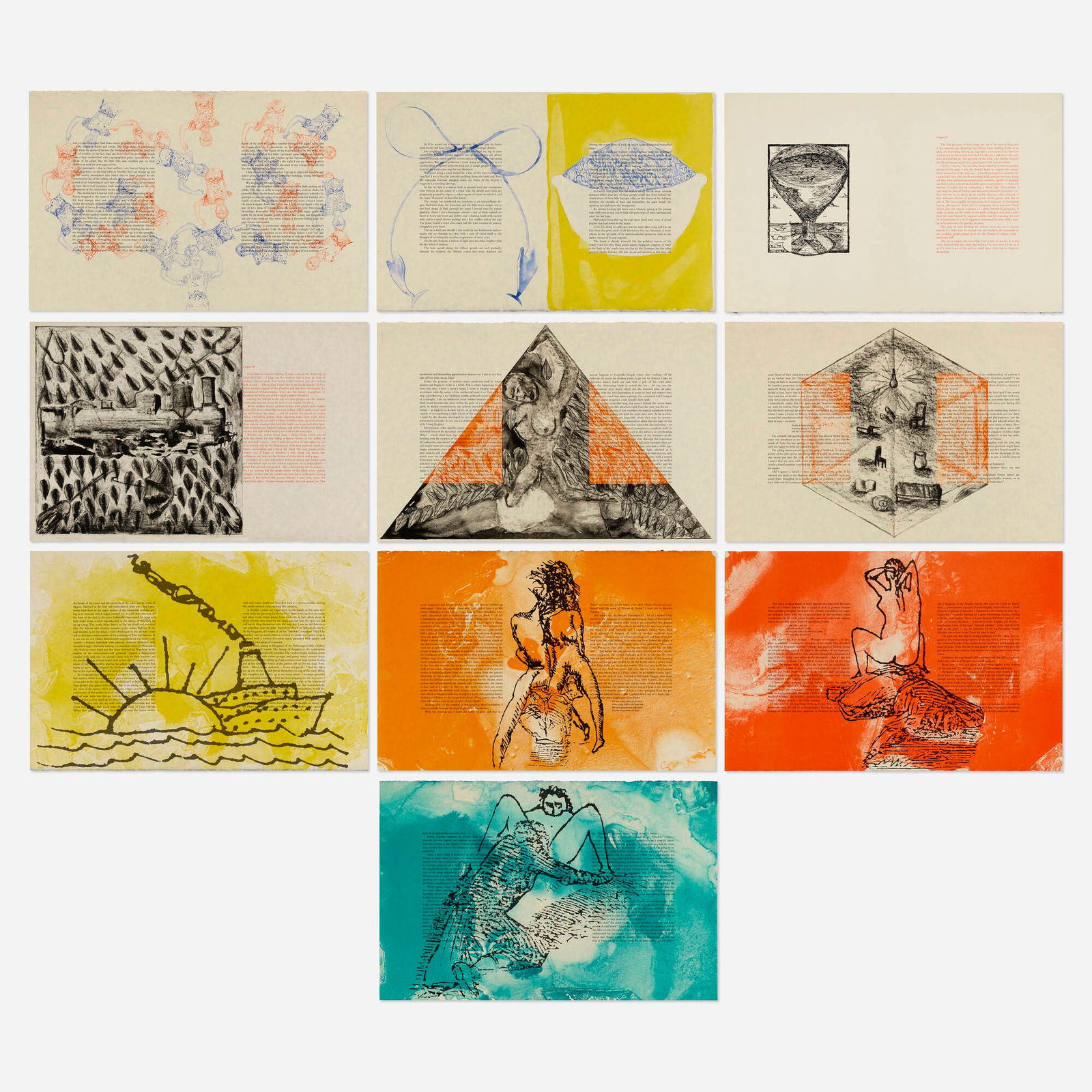 Francesco Clemente, Departure of the Argonaut: Francesco Clemente Departure of the Argonaut 1986lithograph in colors on Okawara mould made Kozo paper sheet (each): 25.5 h x 39.25 w in (65 x 100 cm) case: 26.5 h x 20.75 w x 1.5 d in (67 x 53 x
