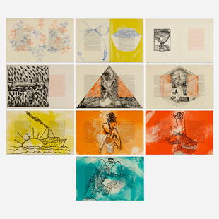 Francesco Clemente, Departure of the Argonaut: Francesco Clemente Departure of the Argonaut 1986lithograph in colors on Okawara mould made Kozo paper sheet (each): 25.5 h x 39.25 w in (65 x 100 cm) case: 26.5 h x 20.75 w x 1.5 d in (67 x 53 x