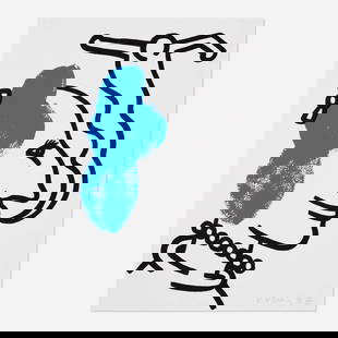 Keith Haring, Plate 6: Keith Haring Plate 6 (from The Story of Red and Blue portfolio) 1990 screenprint in colors 22 h x 16.5 w in (56 x 42 cm) Signed and dated to lower right 'K. Haring 90'. Estate stamp signed by the